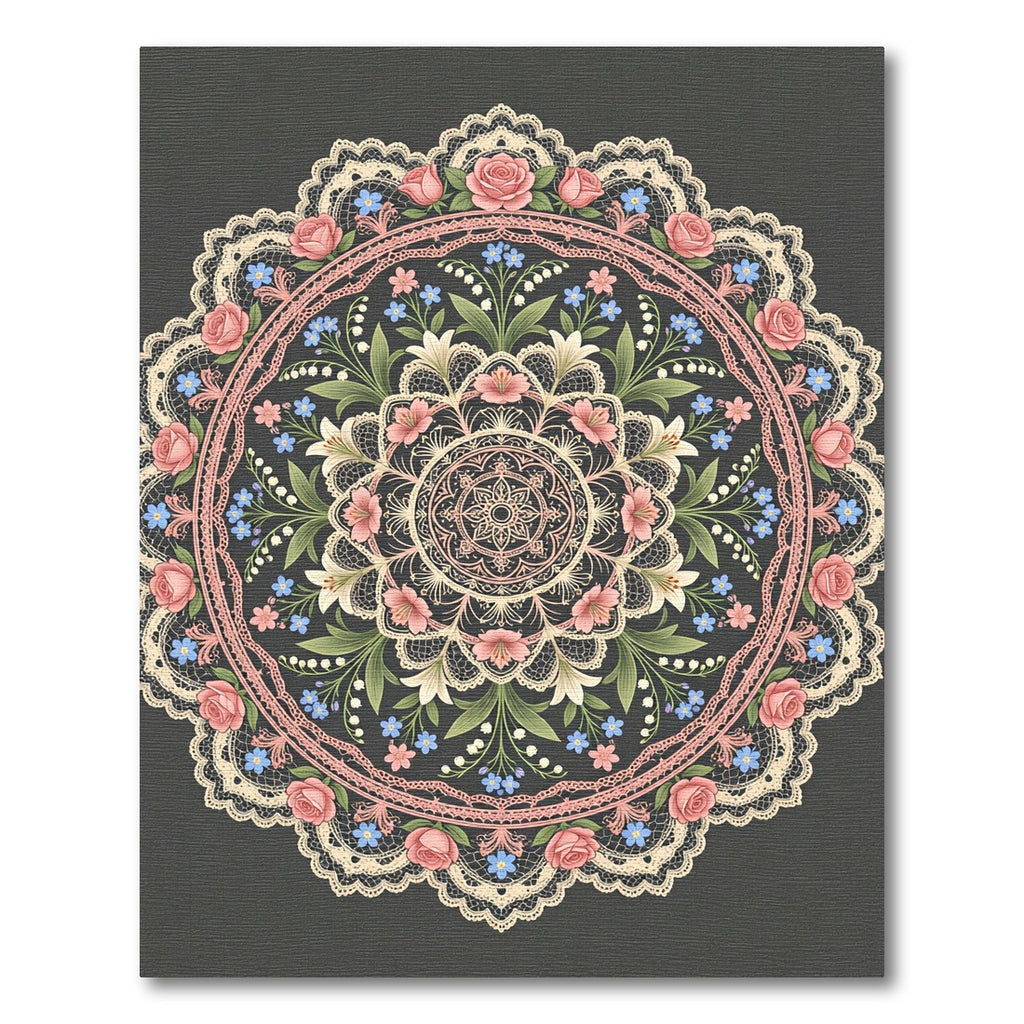 Floral Lace Mandala Rose Garden Blush Rug