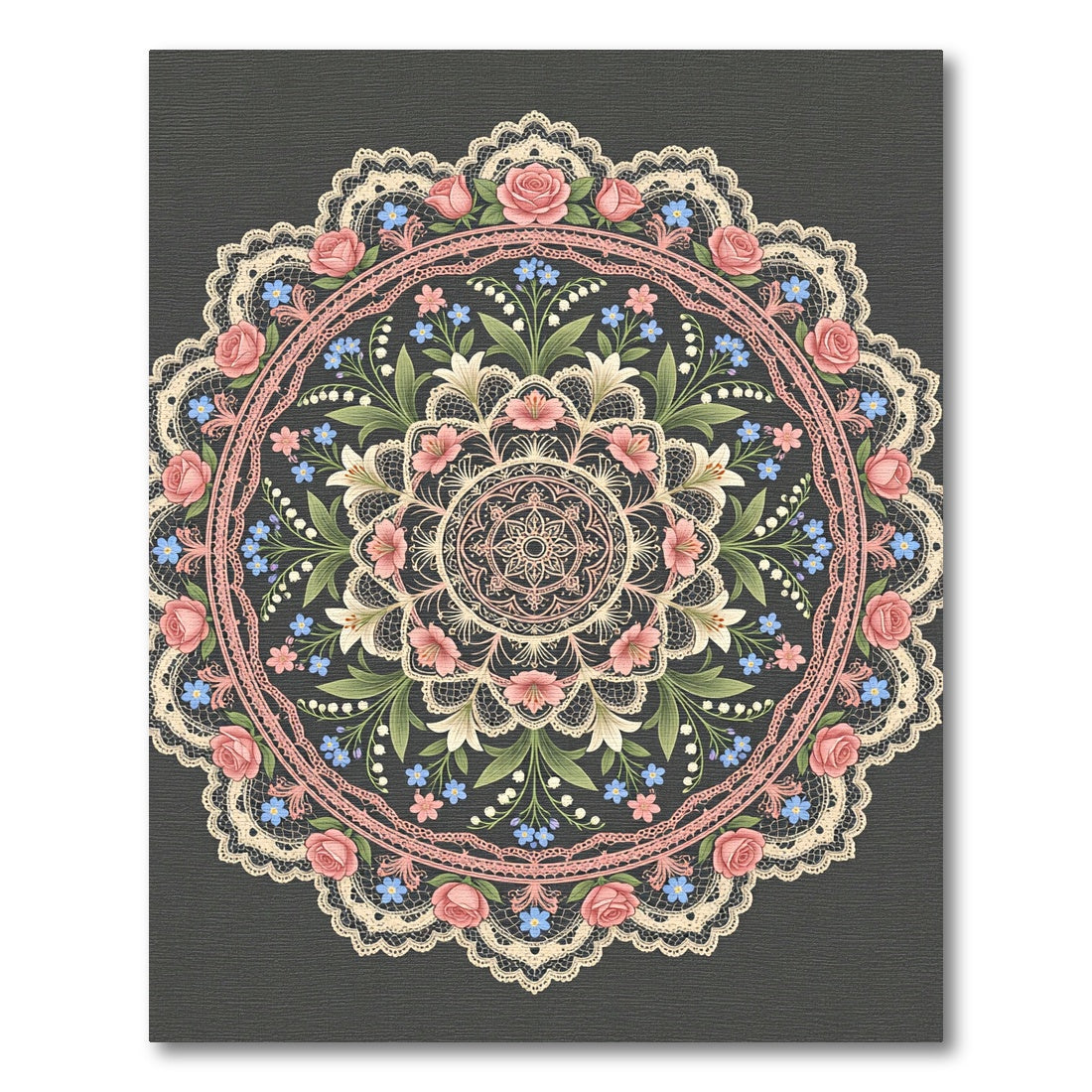 Floral Lace Mandala Rose Garden Blush Rug