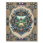 Ornate Floral Garden Architectural Oval Rug