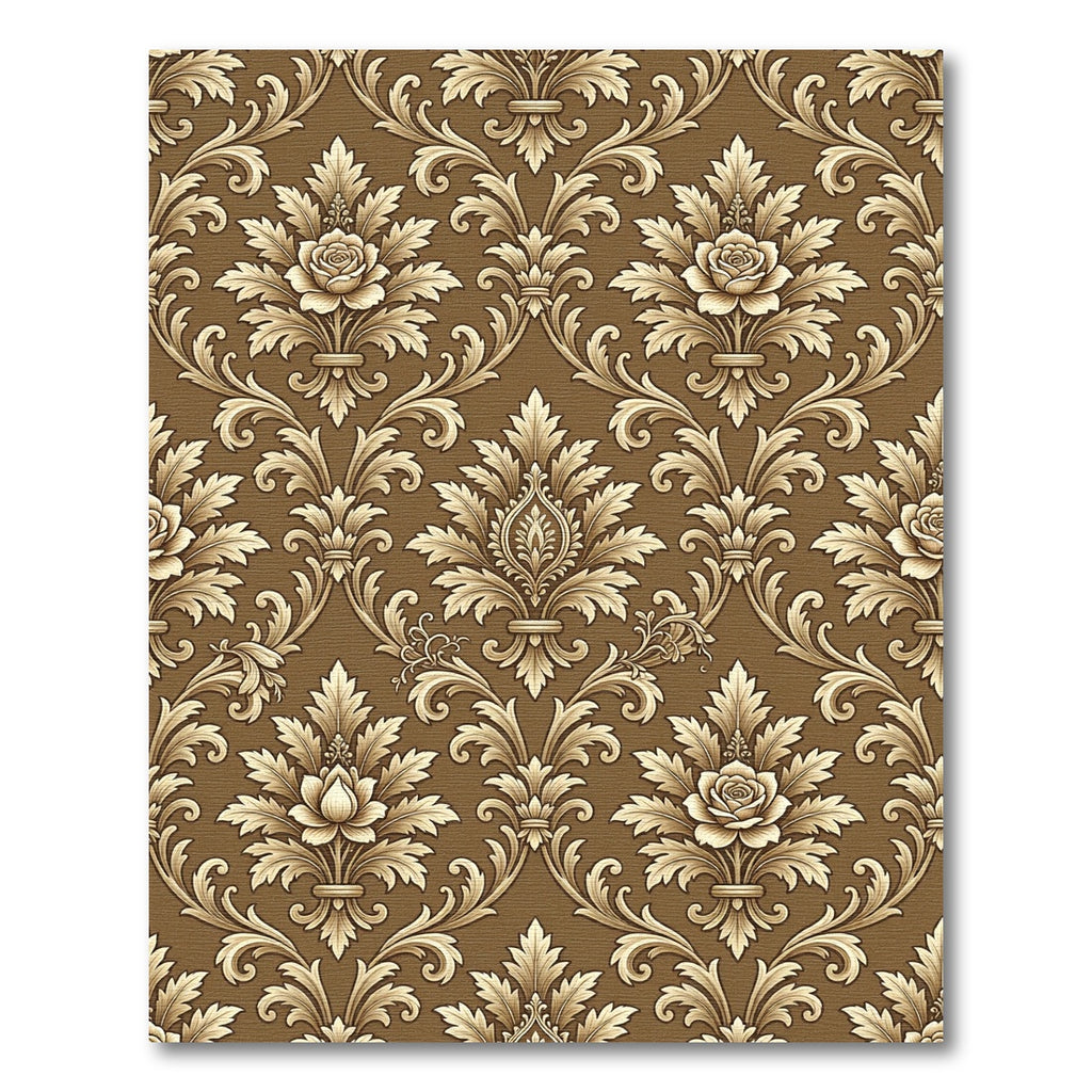 Brown Gold Floral Damask Scroll Rug
