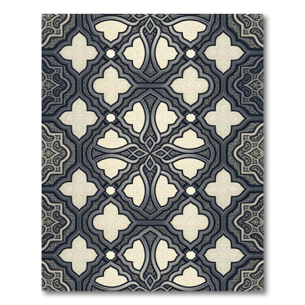 Intricate Gray Cream Geometric Quatrefoil Rug