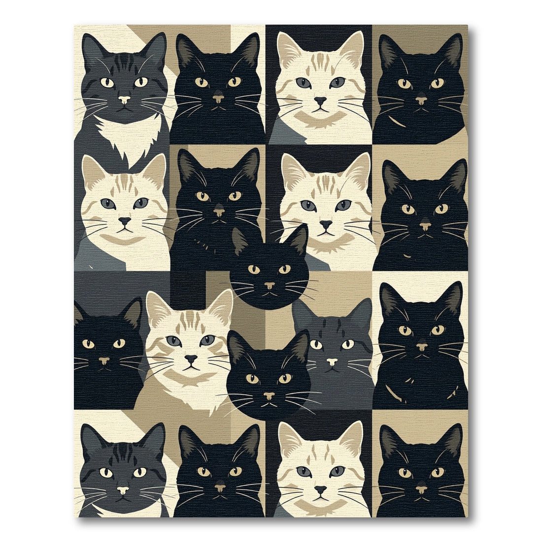 Graphic Monochromatic Cat Grid Art Rug