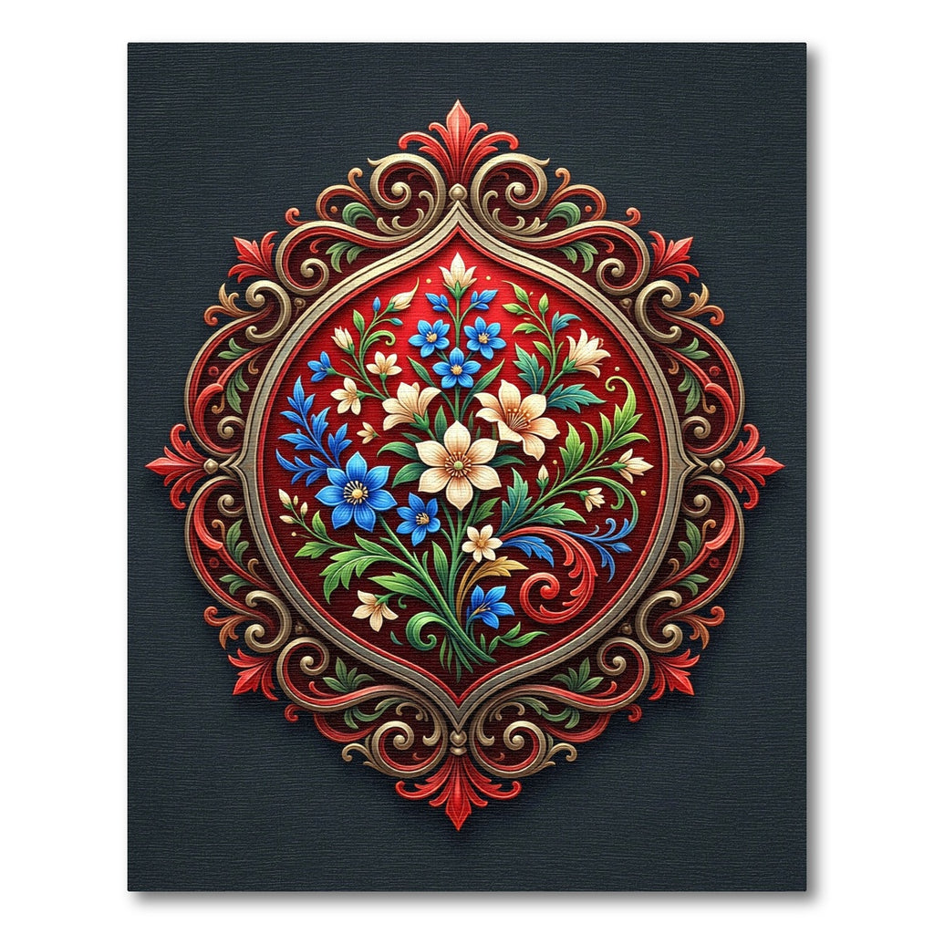 Elegant Crimson Floral Medallion Medley Rug