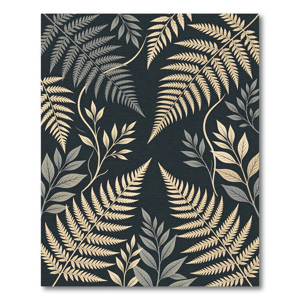 Elegant Golden Fern Foliage Charcoal Rug
