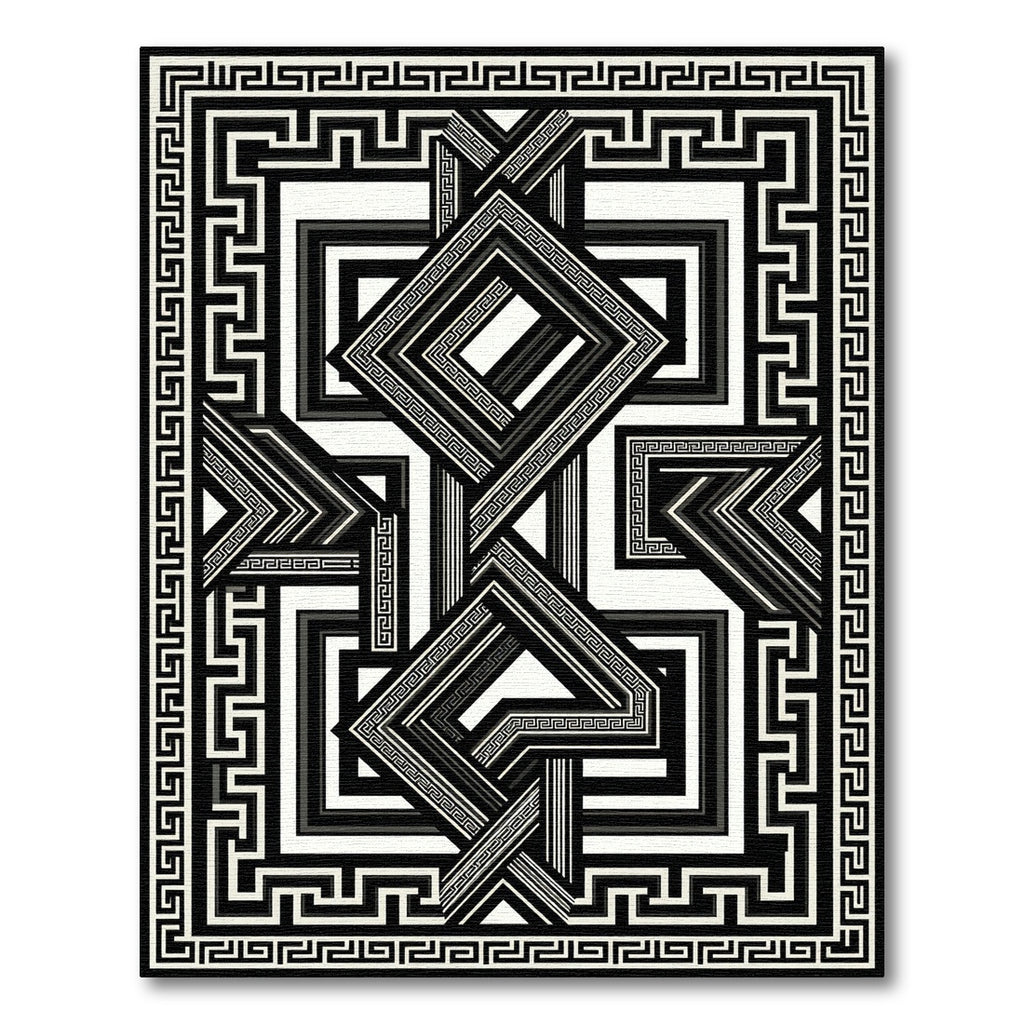 Monochromatic Geometric Greek Key Overlay Rug