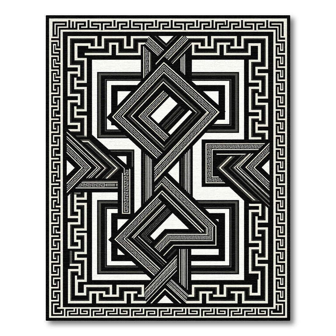 Monochromatic Geometric Greek Key Overlay Rug