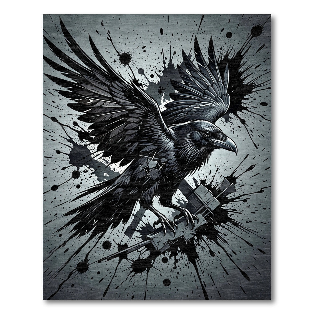 Dark Raven Ink Splatter Rug