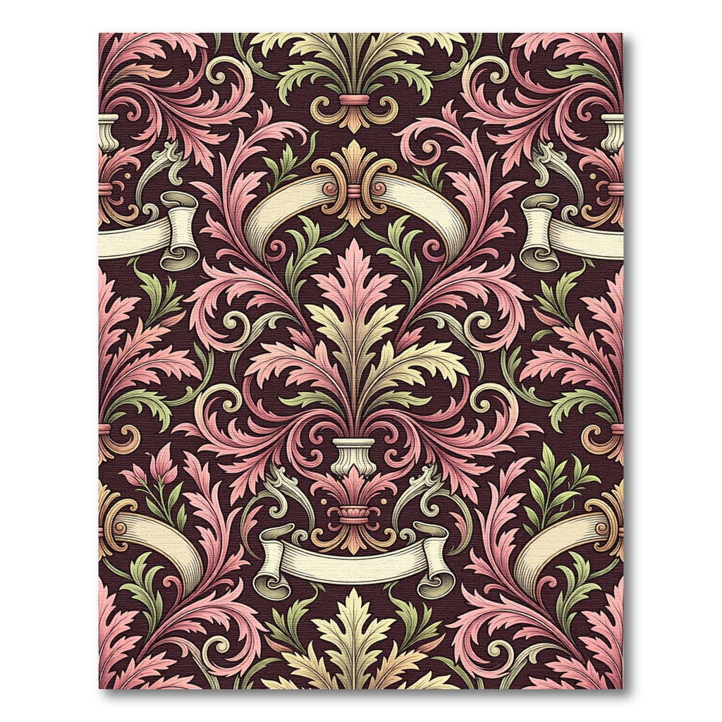 Delicate Crimson Floral Scrollwork Rug
