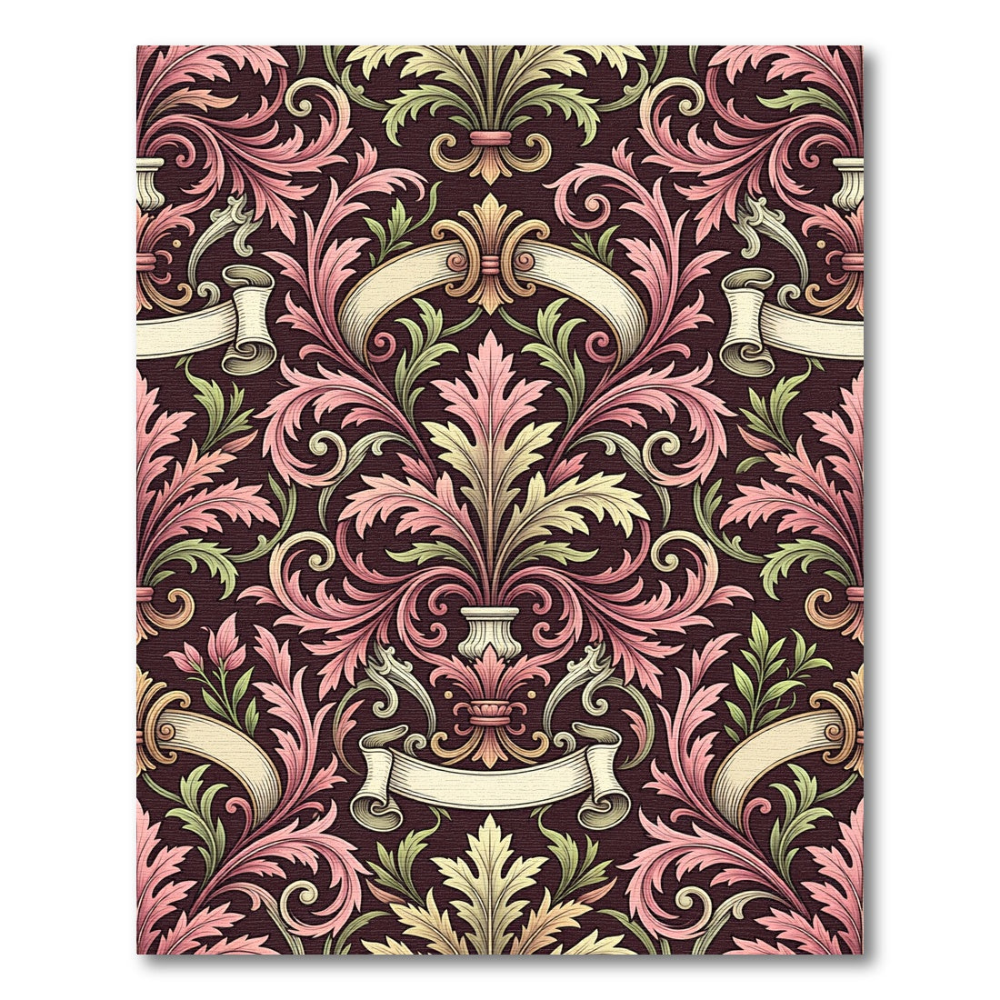 Delicate Crimson Floral Scrollwork Rug