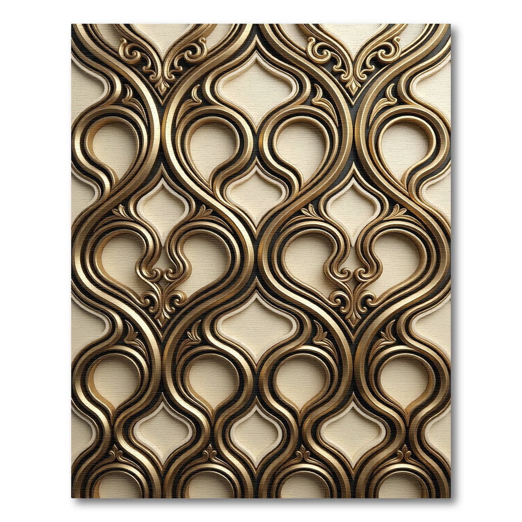 Sophisticated Gold Ornate Damask Scroll Rug