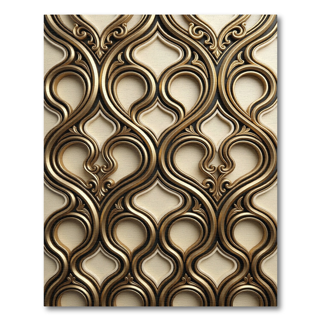 Sophisticated Gold Ornate Damask Scroll Rug