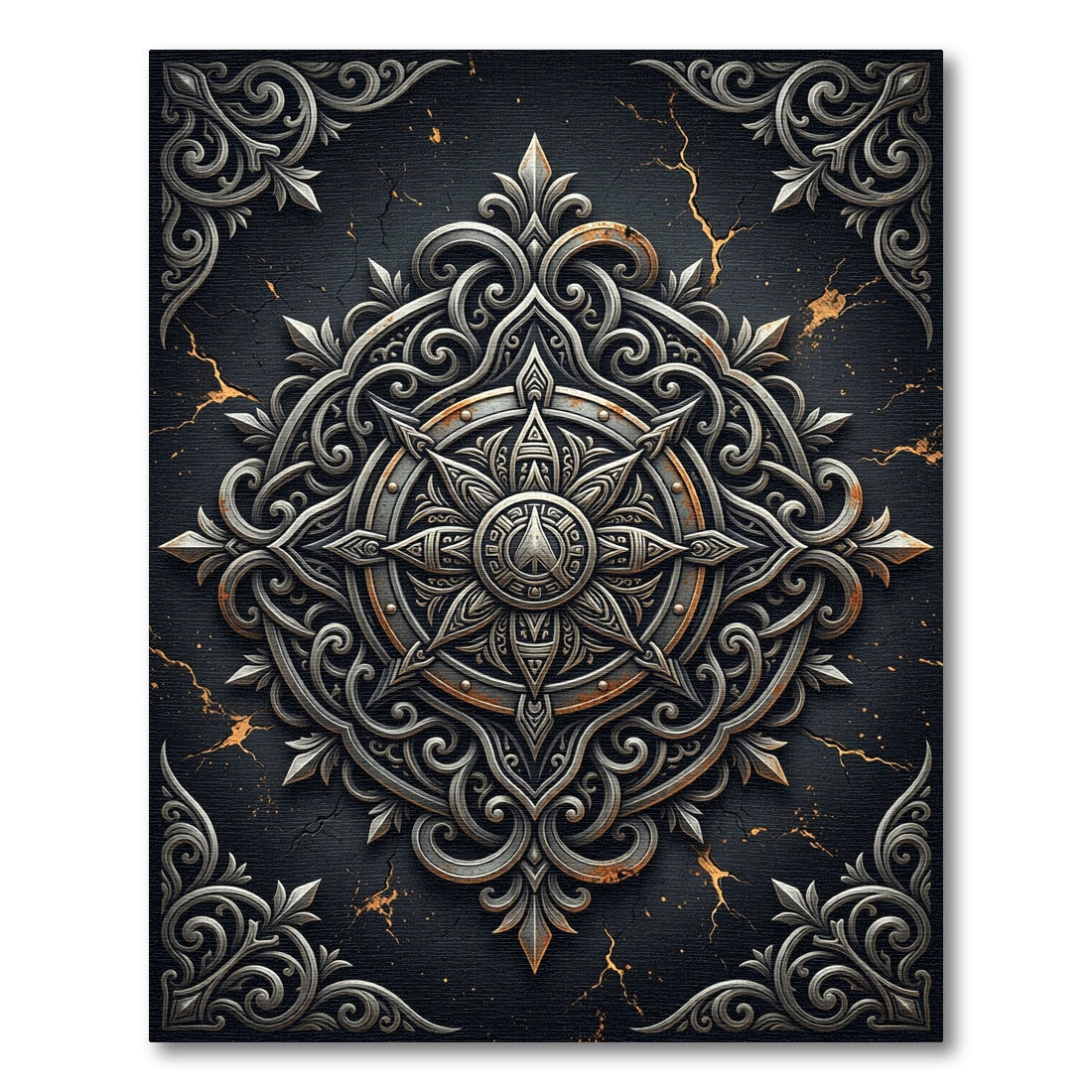 Ornate Metallic Silver Celestial Compass Rug