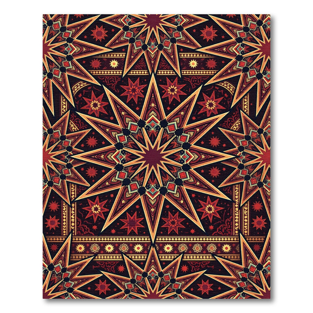 Deep Crimson Geometric Star Medallion Rug
