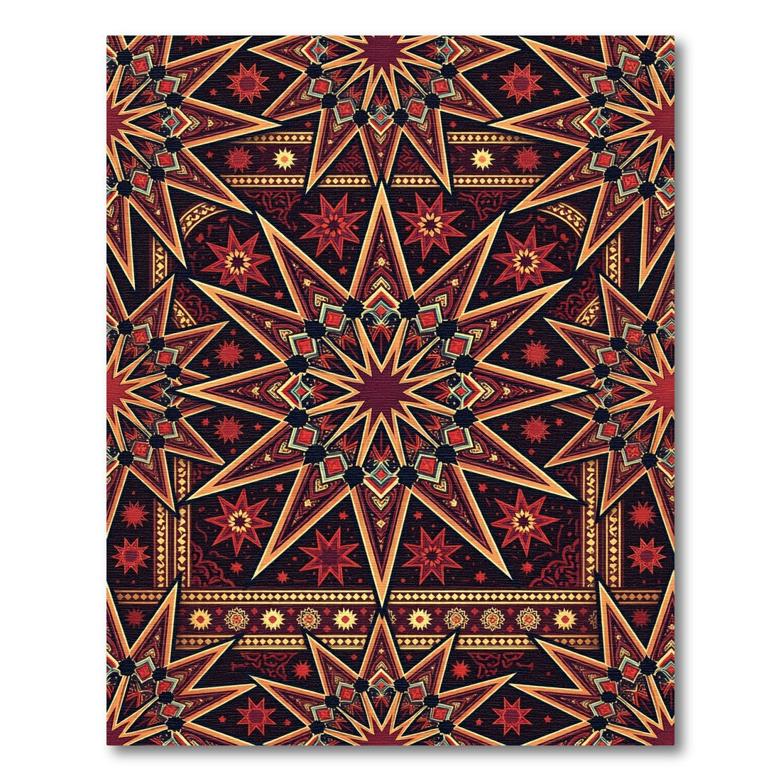 Deep Crimson Geometric Star Medallion Rug