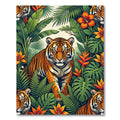 Vibrant Tropical Tiger Jungle Foliage Rug