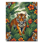 Vibrant Tropical Tiger Jungle Foliage Rug