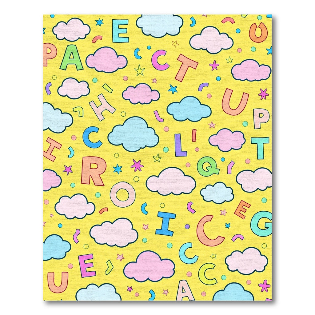 Playful Alphabet Clouds Yellow Composition Rug