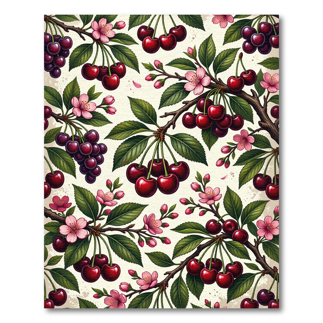 Vintage Botanical Cherry Blossom Floral Art Rug