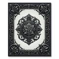 Ornate Black and White Scroll Leaf Rug