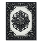 Ornate Black and White Scroll Leaf Rug