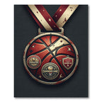 Distressed Crimson Basketball Academy Medal Emblem Rug