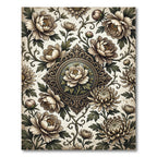 Vintage Cream Peony Floral Medallion Rug
