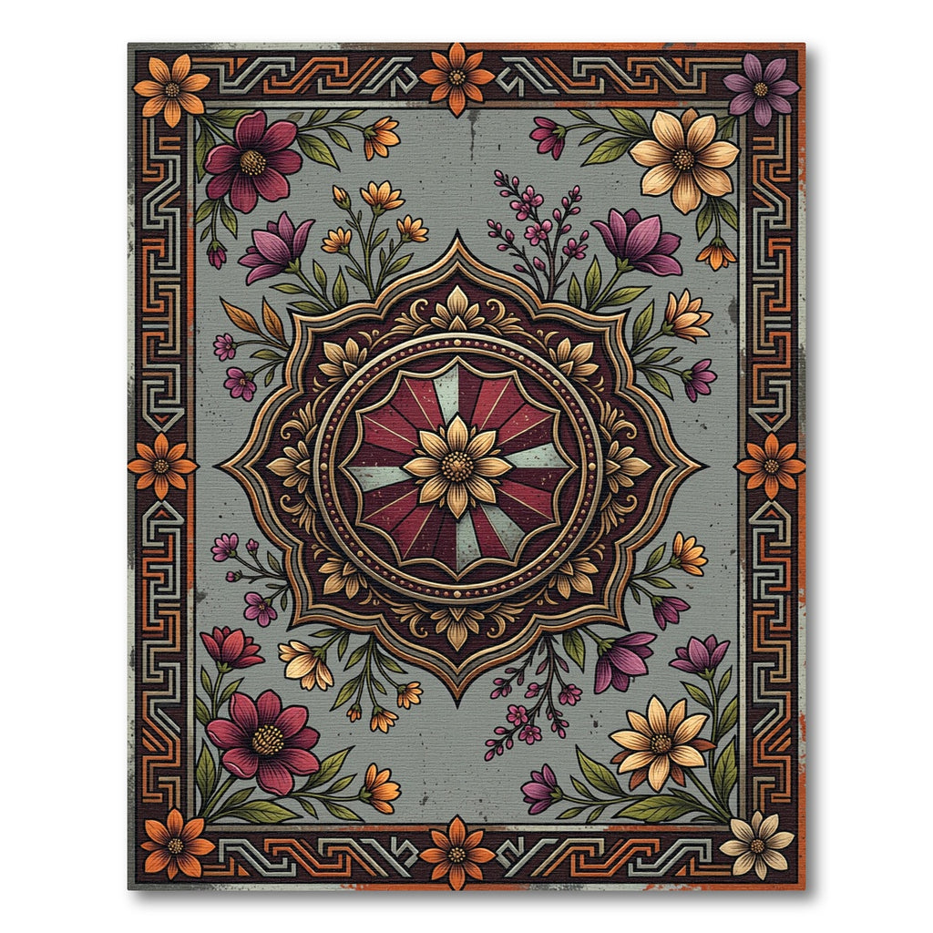 Vintage Floral Medallion Gray Boho Rug