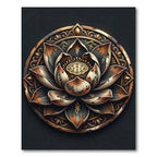 Distressed Black and Gold Lotus Medallion Rug