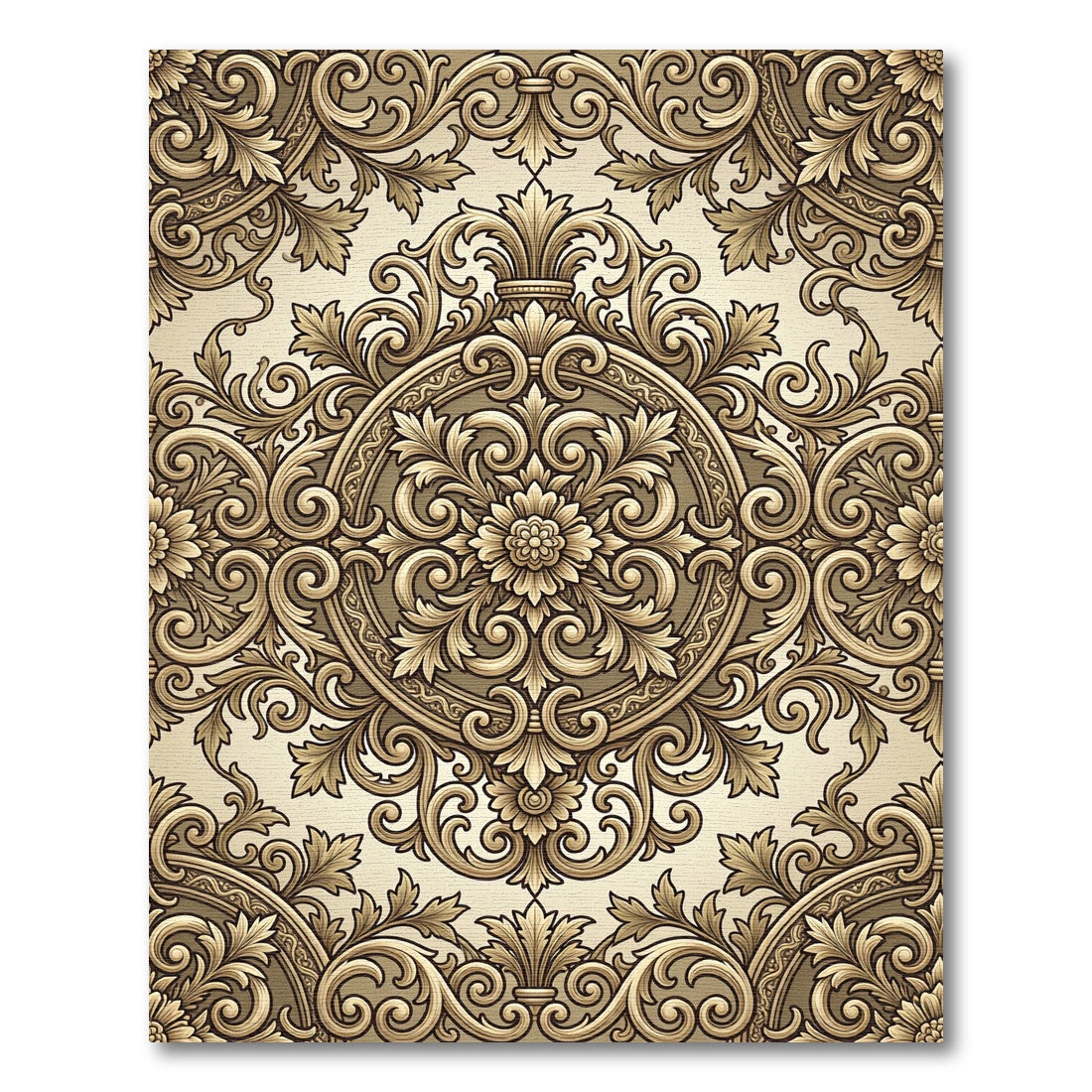 Golden Floral Acanthus Scroll Rug