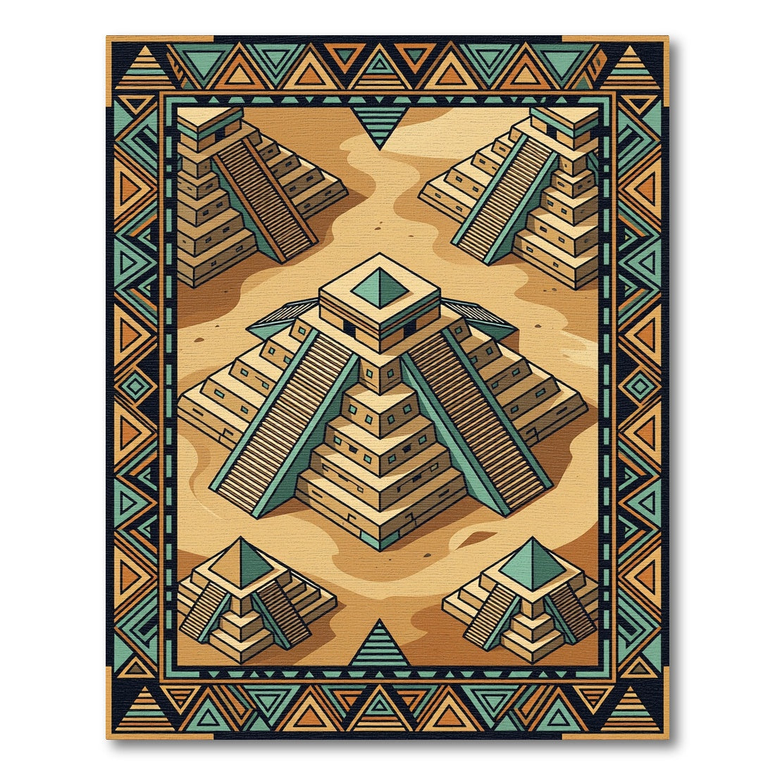 Aztec Gold Pyramids Earth Tone Geometric Rug