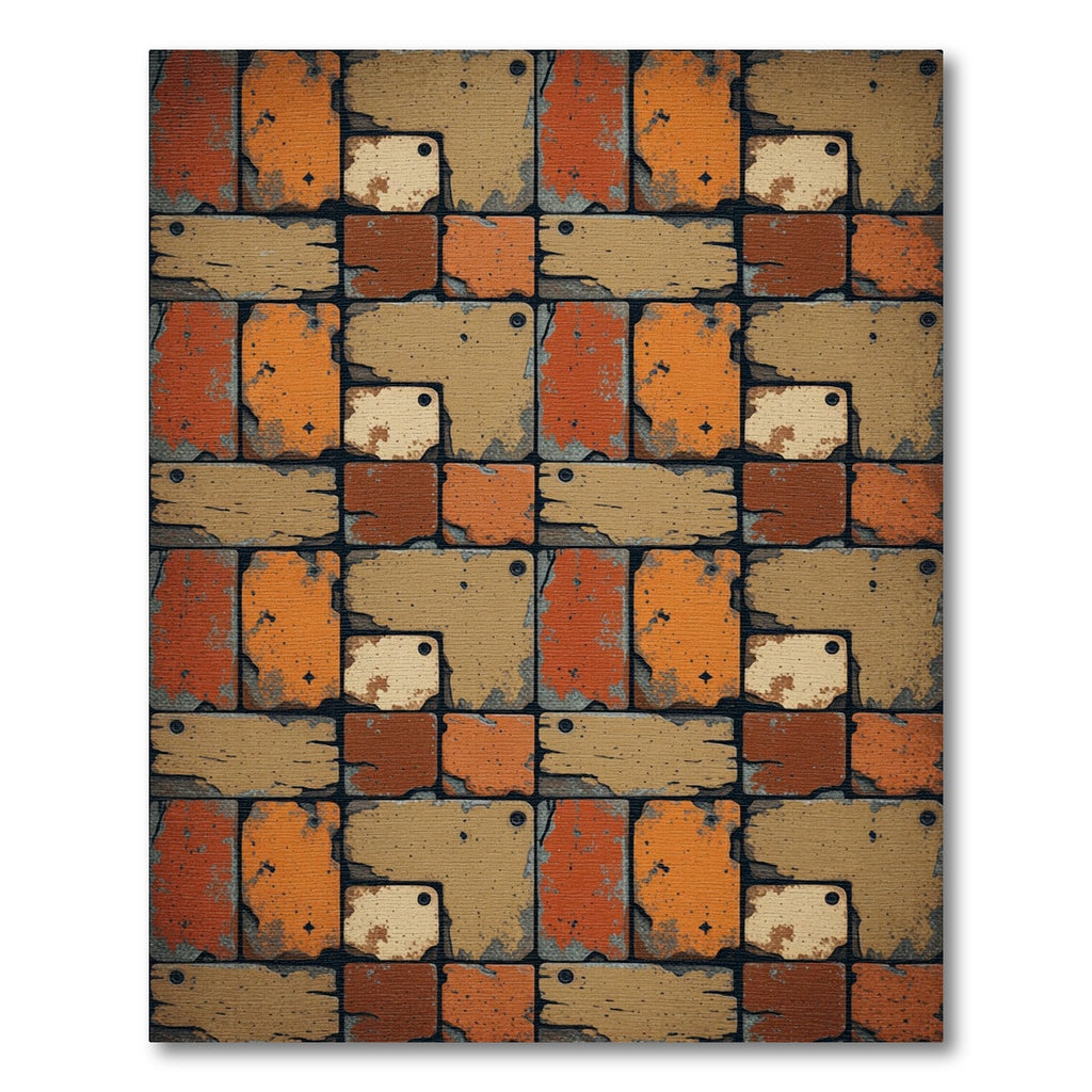 Industrial Geometric Tiled Ochre Brick Rug