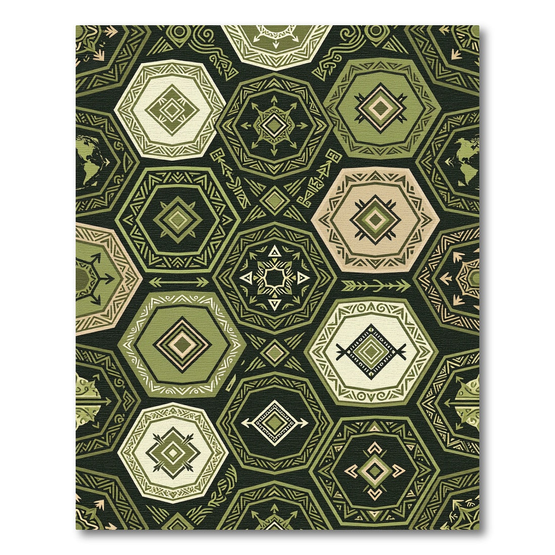 Sage Green Geometric Hexagon Tile Rug