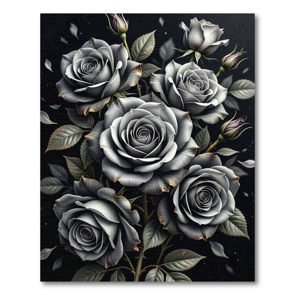 Monochrome Rose Bud Arrangement Rug