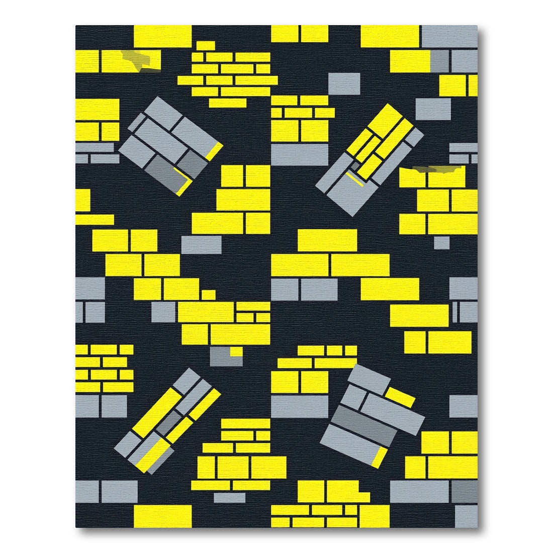 Yellow and Gray Geometric Brick Rug