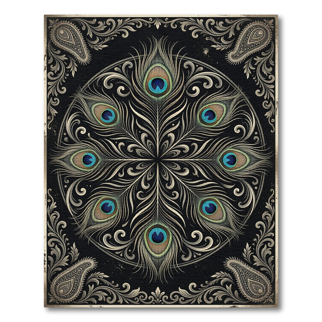 Elegant Peacock Feather Mandala Medallion Rug