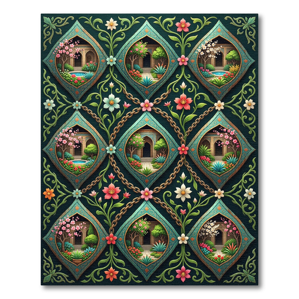 Teal Enamel Garden Diamond Lattice Rug