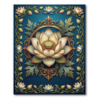 Elegant Golden Lotus Teal Frame Rug