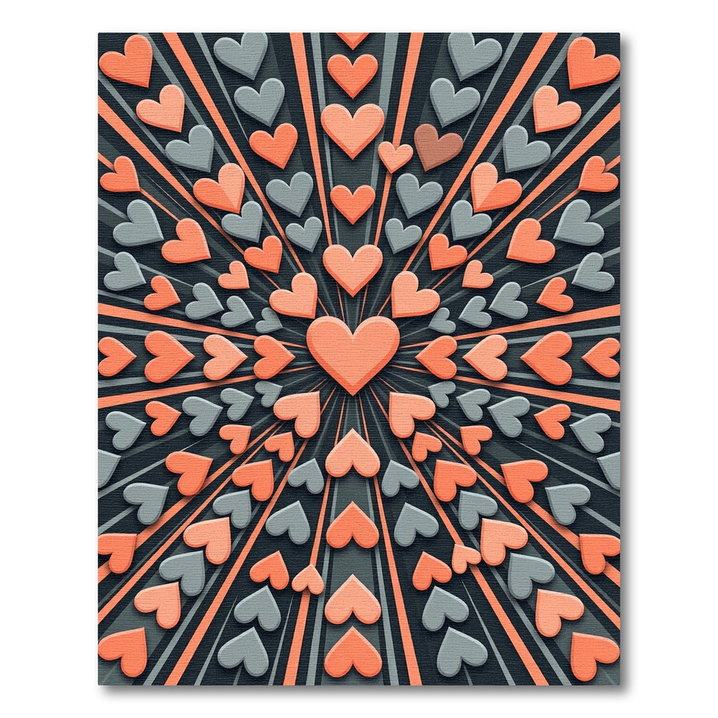 Geometric Peach and Gray Heart Radial Rug