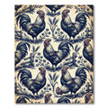Vintage Blue Rooster Farmhouse Toile Rug
