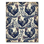 Vintage Blue Rooster Farmhouse Toile Rug