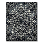 Ornate Ivory Floral Scrollwork Art Rug