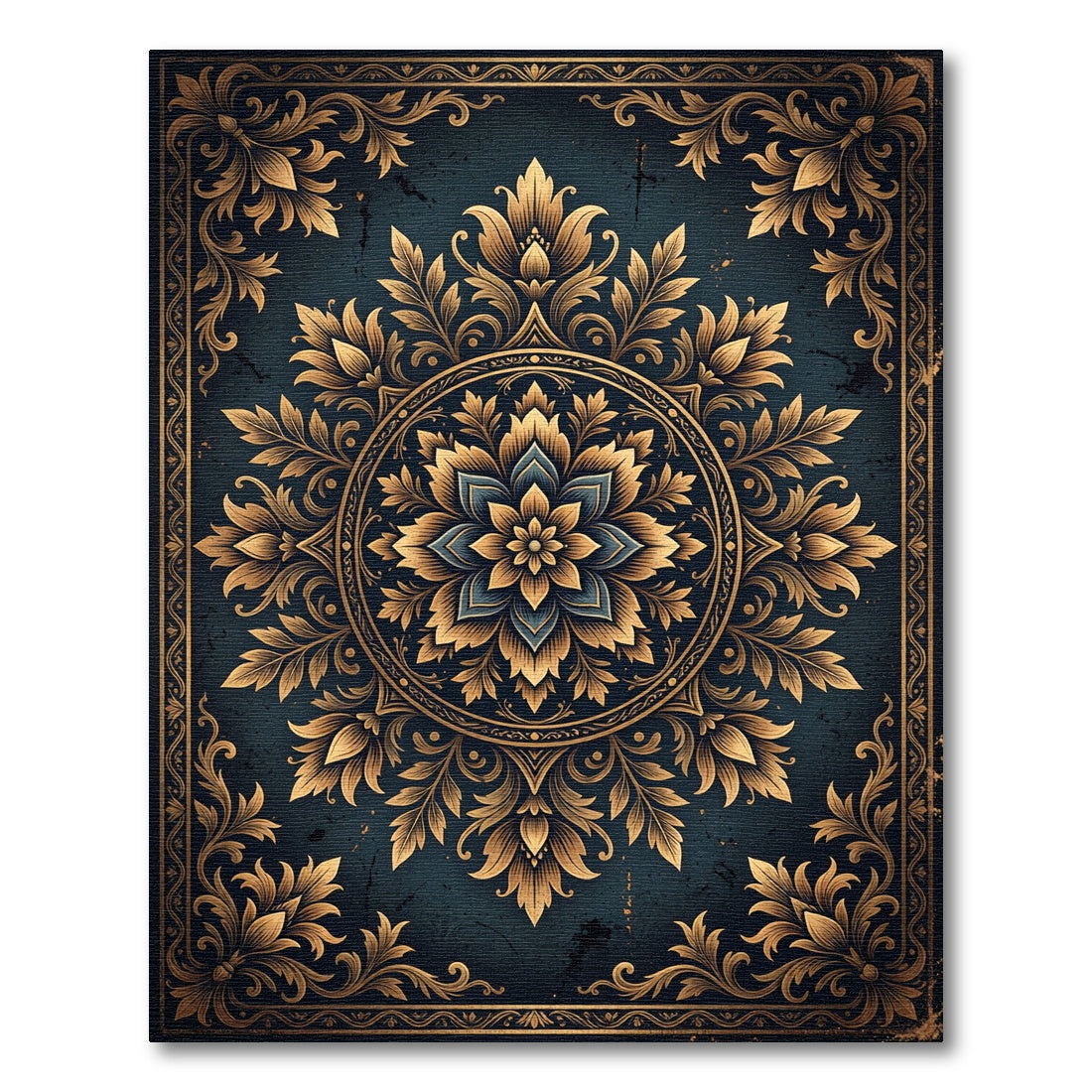 Gold Floral Medallion Slate Decorative Area Rug