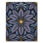 Art Deco Blue Leaf Golden Frame Rug