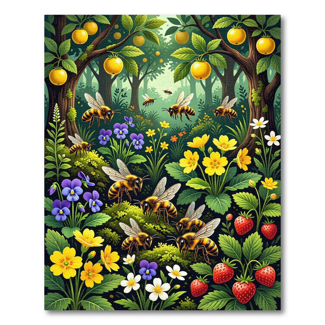 Whimsical Honeybee Garden Meadow Scene Rug