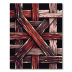 Rustic Crimson Interlocking Wood Plank Art Rug