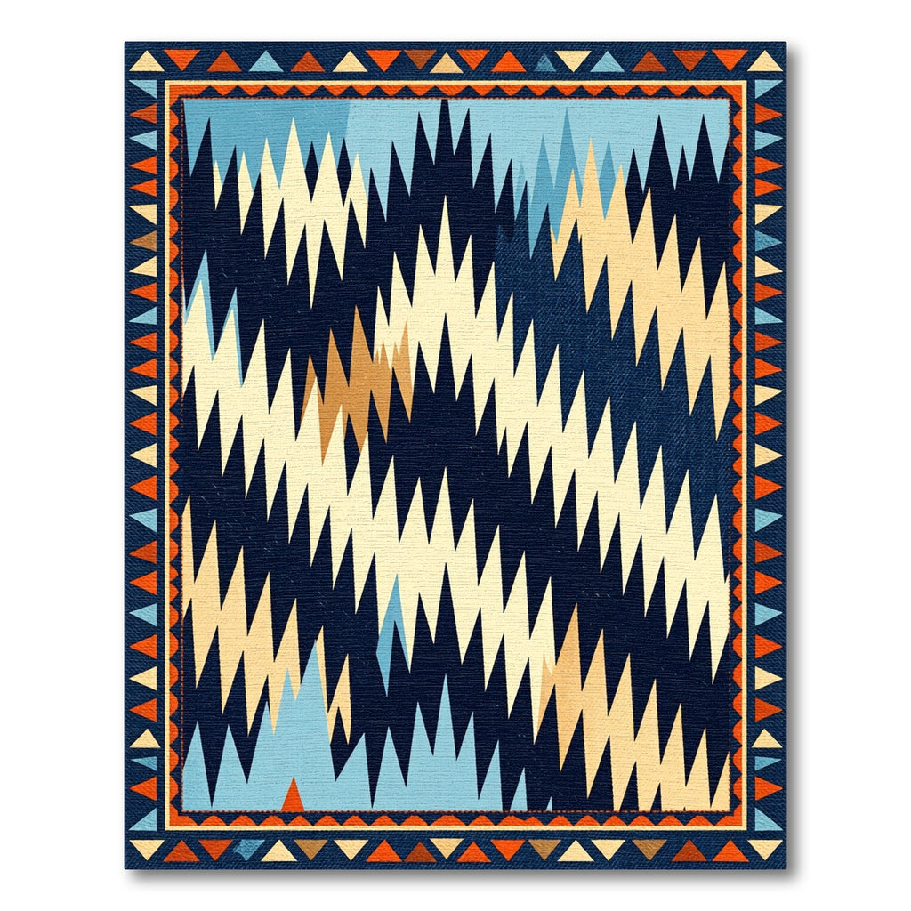 Abstract Jagged Tribal Navy Rug