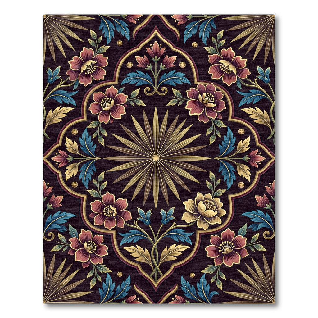 Elegant Floral Medallion with Golden Palm Rug