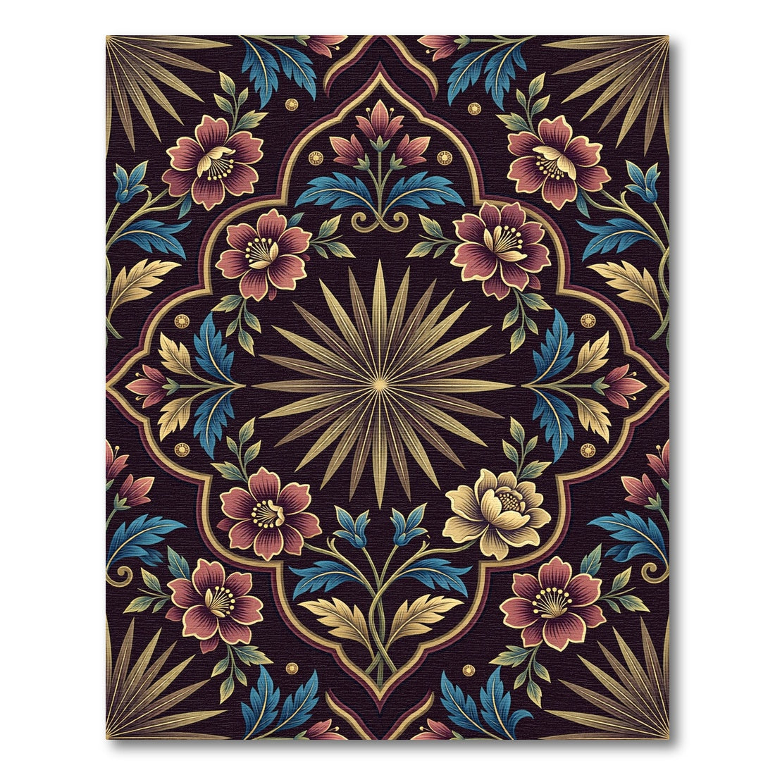 Elegant Floral Medallion with Golden Palm Rug