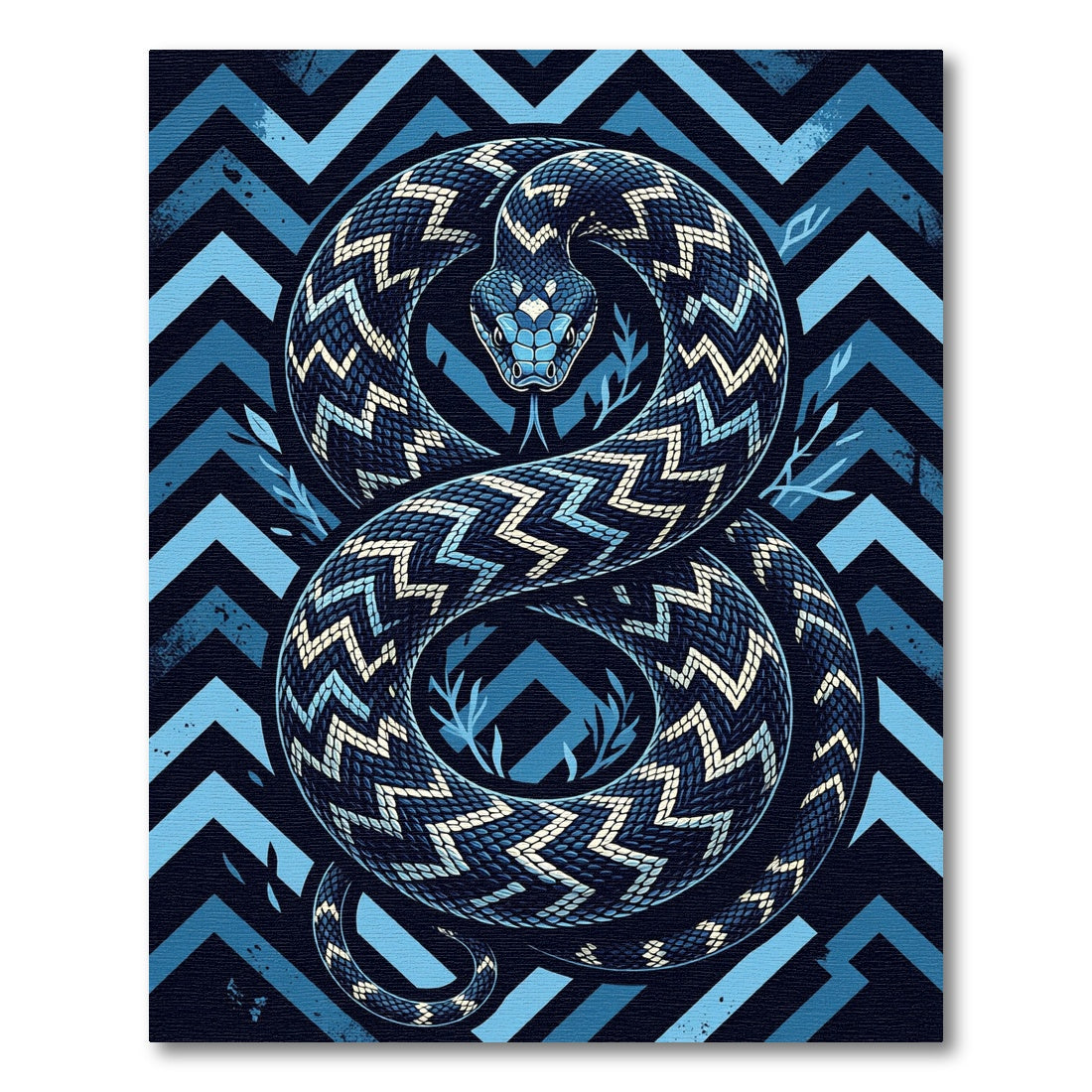 Blue Coiled Serpent Geometric Chevron Rug