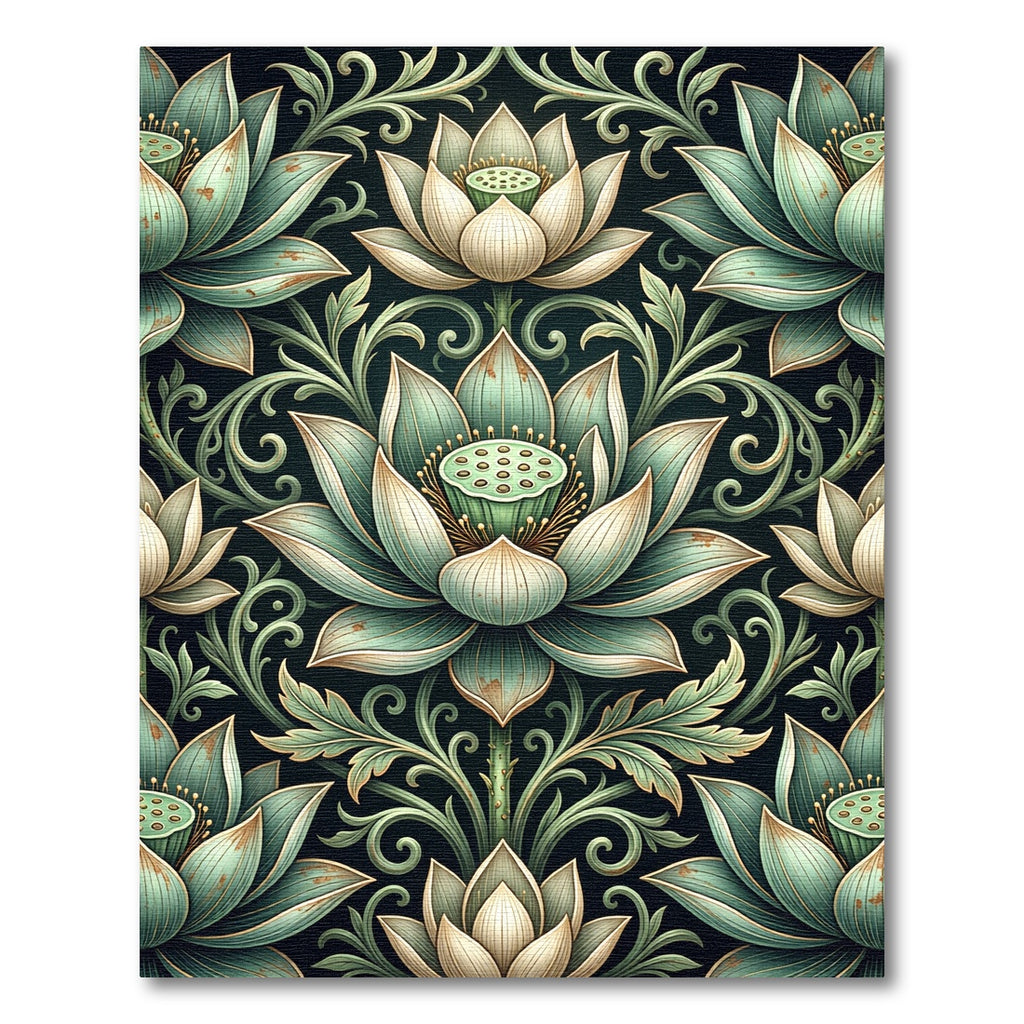 Sage Lotus Botanical Scroll Medallion Rug